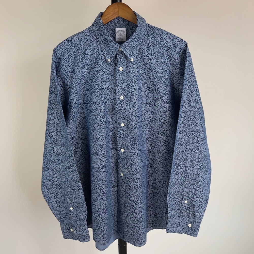 Brooks Brothers Regent XL Blue Floral Cotton Button Down Shirt Mens Long Sleeve